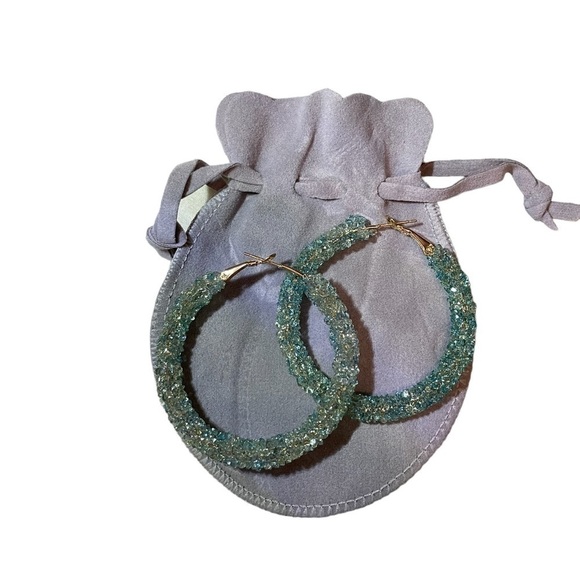 Earrings Hoops With Synthetic Beading. Gold Plated. - Picture 2 of 4